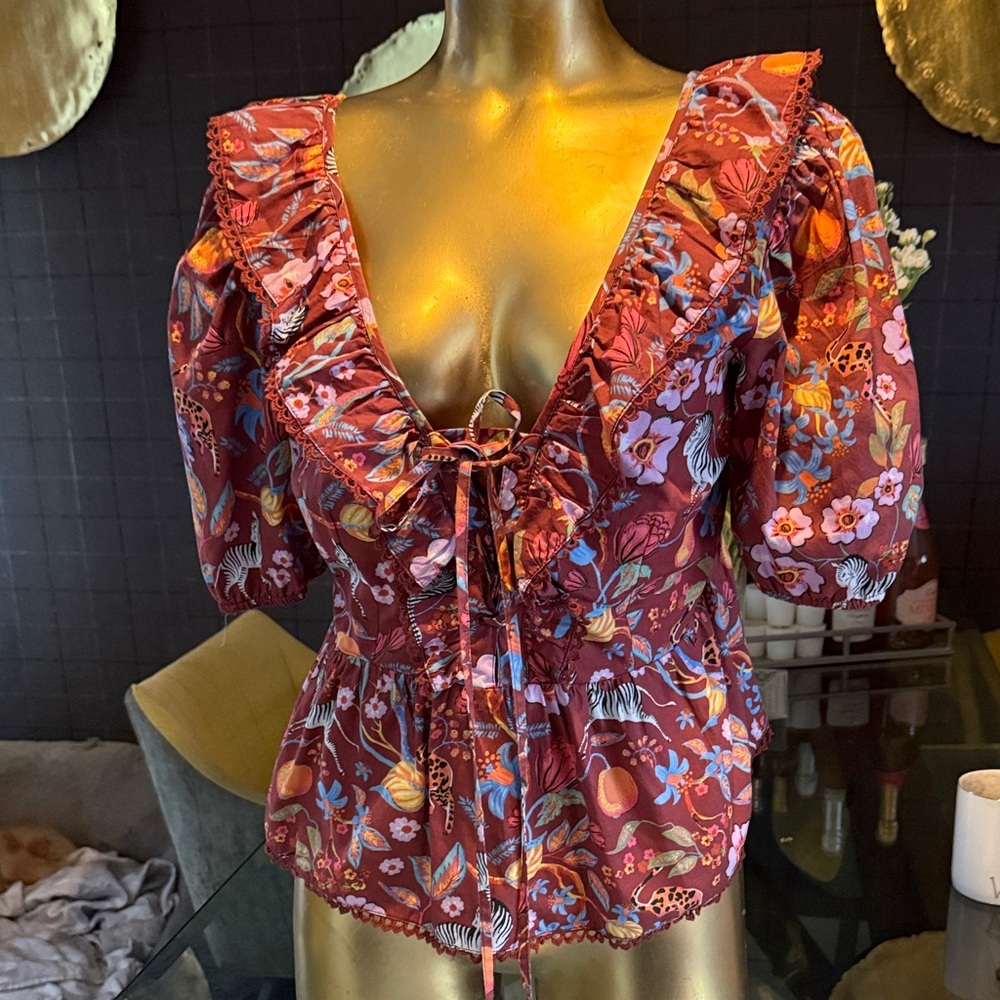 Maeve Red Floral Ruffle Blouse